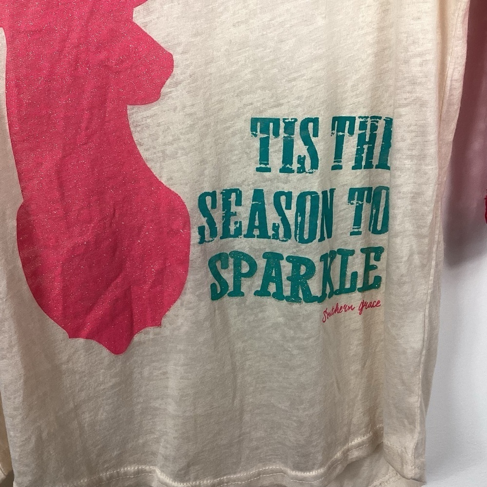 Southern Grace Tis The Season To Sparkle Deer Holiday Burnout Tee Size S NWT - Picture 2 of 7